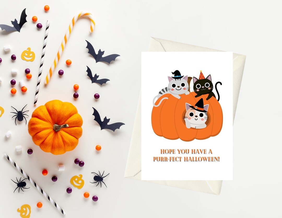 Black Cat, Halloween Cat Card, Halloween Card, Greeting Card, Red Moon