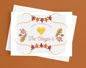 Thanksgiving Card, Personalized Thanksgiving Card, Greeting Card, Thanksgiving, Leaves, Fall Greeting Card, Fall, Autumn