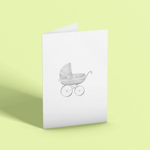 Baby Stroller, Vintage Stroller, Baby Card, Baby Shower, Baby Shower Card, Greeting Card, Boy, Girl, Gender Neutral, Baby
