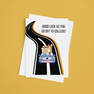 Op naar de universiteit, terug naar school, school, universiteit, schoolkaart, collegekaart, wenskaart, eerste collegejaar