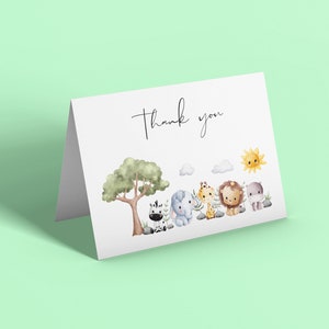 Bébés animaux de la jungle, Cartes de remerciement pour bébés, Animaux de la jungle, Cartes de voeux, Bébés animaux de la jungle, Bébés animal, Merci, Bébé, Sexe neutre, 6 cartes