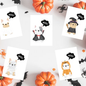Frenchie, Halloween Greeting Cards, Howl-o-ween Dog Card, Halloween Dogs, Fall Greeting Card, Greeting Card, 5 Card Set, Fall Card Pack.