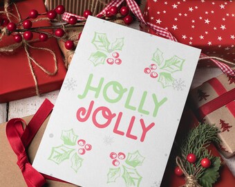 Carte de Noël, Carte de Noël Holly Jolly, Carte de voeux de Noël, Cadeaux de Noël, Noël, Joyeux Noël, Joyeuses fêtes