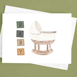 Baby, Baby Shower, Baby Card, Baby Shower Card, Gender Neutral, Greeting Card, Gender Neutral Card, Bassinet