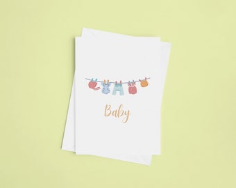 Baby, Baby Clothes, Baby Clothing line, Baby Gender Neutral, Baby Shower, Baby Shower Card, Greeting Card, Baby Card, Gender Neutral
