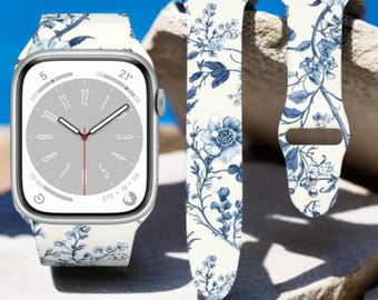 Vintage Floral Watch Band – Soft Silicone Strap Compatible with Apple Watch Band Women 38/40/42/44mm, Breathable Floral Gift for Her