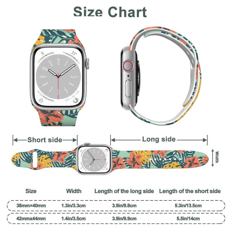 Tropical Floral Watch Band – Silicone Strap Compatible with Apple Watch 38/40/42/44mm Colorful Hibiscus Print Gift for Her image 8
