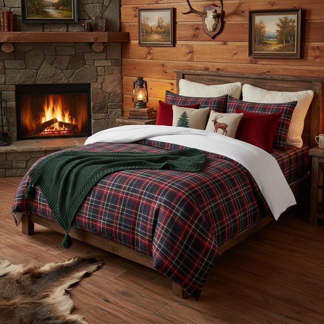 Red Blue Tartan Plaid Comforter Set – Rustic Cabin Bedding – All Sizes ...