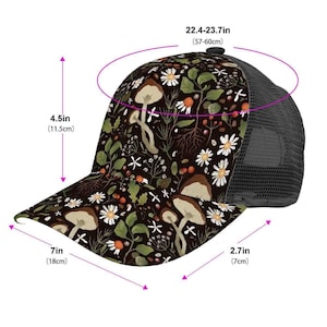 Mushroom and Floral Trucker Hat Custom Nature Hat Black Background Hat with Mushrooms Personalized Festival Hat Boho Forest Hat for Women image 6