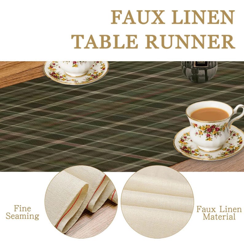 Rustic Green Plaid Table Runner – Farmhouse Checkered Table Decor – 72" x 13" Woven Polyester Runner – Cozy Cabin or Lodge Style Accent image 9