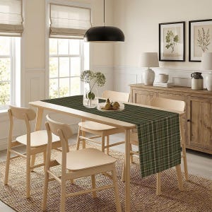 Rustic Green Plaid Table Runner – Farmhouse Checkered Table Decor – 72" x 13" Woven Polyester Runner – Cozy Cabin or Lodge Style Accent image 4