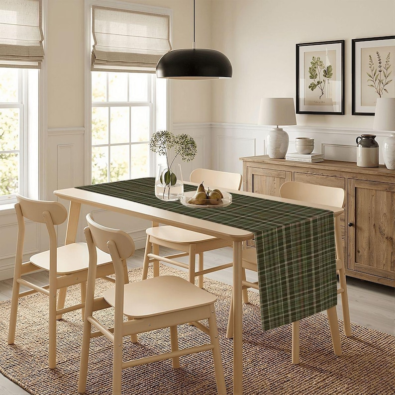 Rustic Green Plaid Table Runner – Farmhouse Checkered Table Decor – 72" x 13" Woven Polyester Runner – Cozy Cabin or Lodge Style Accent image 4