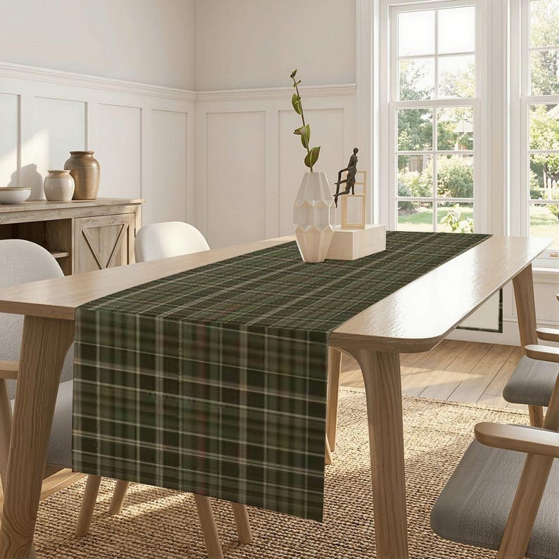 Rustic Green Plaid Table Runner – Farmhouse Checkered Table Decor – 72" x 13" Woven Polyester Runner – Cozy Cabin or Lodge Style Accent image 10