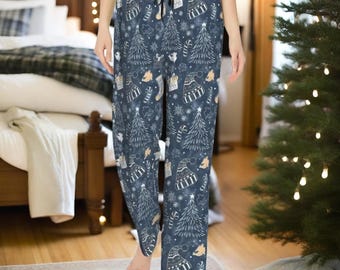 Christmas Pajama Pants with Pockets | Holiday Lounge Sleepwear Bottoms | 5 Festive Designs | Soft Drawstring Pants S-3XL
