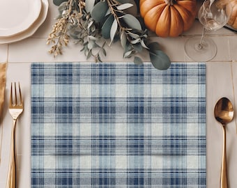 Vintage Plaid Double-sided Placemat, Reversible Table Setting Decor, Elegant Dining Table Mat, Classic Checkered Design, Farmhouse Set of 4