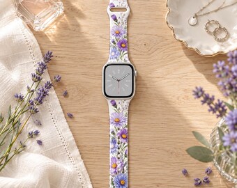 September Birth Flower Watch Band, Aster Floral Watch Strap, Purple Botanical Band, September Birthday Gift for Her