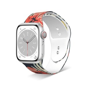 Tropical Floral Watch Band – Silicone Strap Compatible with Apple Watch 38/40/42/44mm Colorful Hibiscus Print Gift for Her image 6