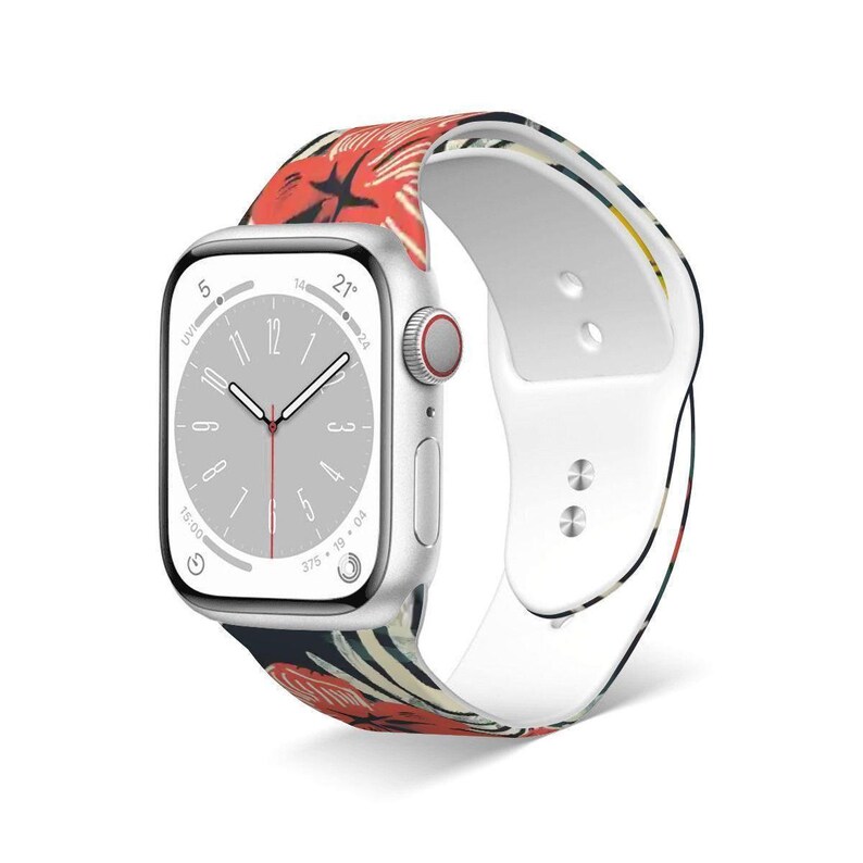Tropical Floral Watch Band – Silicone Strap Compatible with Apple Watch 38/40/42/44mm Colorful Hibiscus Print Gift for Her image 6