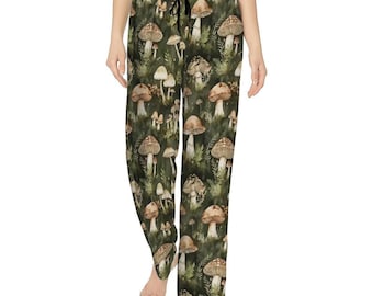 Mushroom Pajama Pants & Nightgown – All-Over Print Loungewear Set – Naturecore Sleepwear for Women, Sizes S-3XL