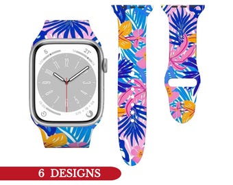 Floral watch band women compatible with Apple Watch strap soft silicone replacement wristband for iWatch series  38/40/42/44mm Apple Watch.