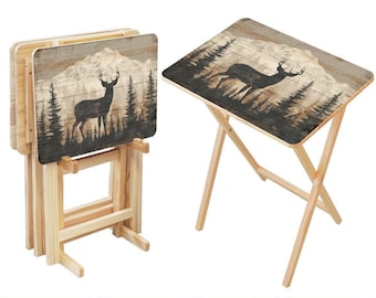 Rustic Deer Folding TV Tray Table Set – Nature-Inspired Accent for Cabin, Lodge, or Cozy Home