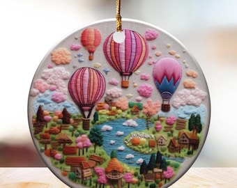 Beautiful Handcrafted Ceramic Ornament with Colorful Hot Air Balloons and Scenic Landscape, The Great Balloon Races, Hot Air Balloon Races
