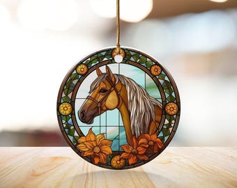 Stained Glass Design Horse Ornament, Ceramic Horse Decoration, Horse Lover Gift, Unique Horse Decor, Horse Themed Holiday Ornament