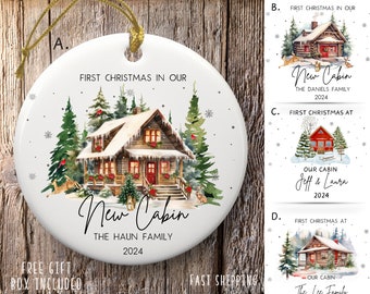 Custom 1st Christmas in Cabin, Custom Cabin Ornament, Personalized Cabin Ornament, First Year in Cabin Family Christmas Cabin Couple Gift