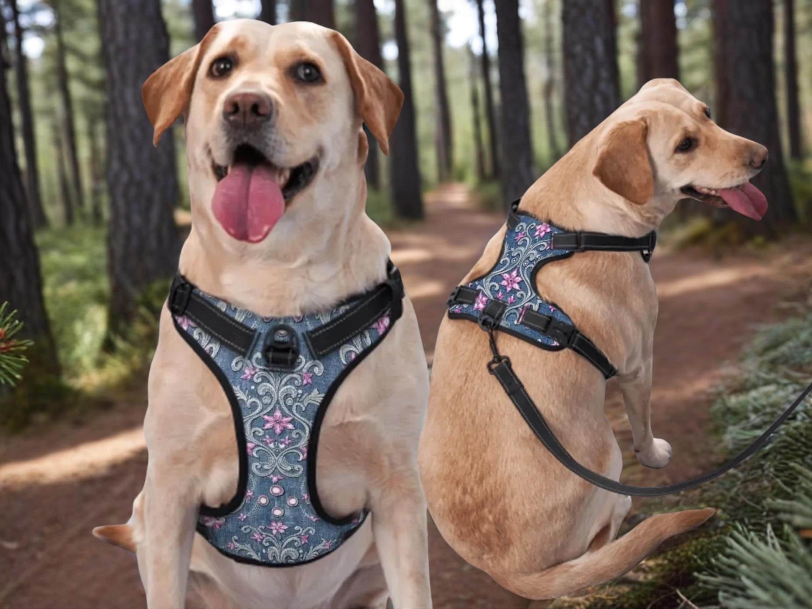 No Pull Dog Harness for Large Dogs – Adjustable Floral Pet Vest with Leash Clip, Breathable Mesh, Reflective, Multiple Sizes