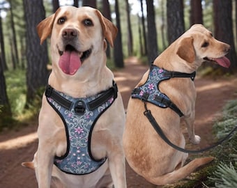 No Pull Dog Harness for Large Dogs – Adjustable Floral Pet Vest with Leash Clip, Breathable Mesh, Reflective, Multiple Sizes