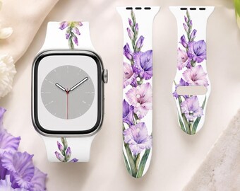 August Birth Flower Watch Band, Gladiolus Floral Watch Strap, August Birthday Gift for Her, Botanical Flower Watch Band