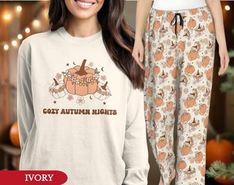 Cozy Pumpkin Pajamas, Floral Fall Print (Women’s S-3XL)