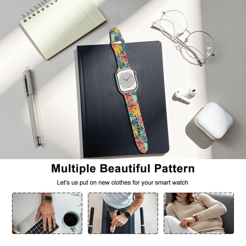 Tropical Floral Watch Band – Silicone Strap Compatible with Apple Watch 38/40/42/44mm Colorful Hibiscus Print Gift for Her image 7