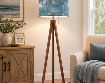 Blue Patina Floor Lamp, Coastal Farmhouse Lamp, Abstract Tripod Floor Lamp, Moody Blue Lamp Shade, Modern Rustic Lighting, Shade Only Option