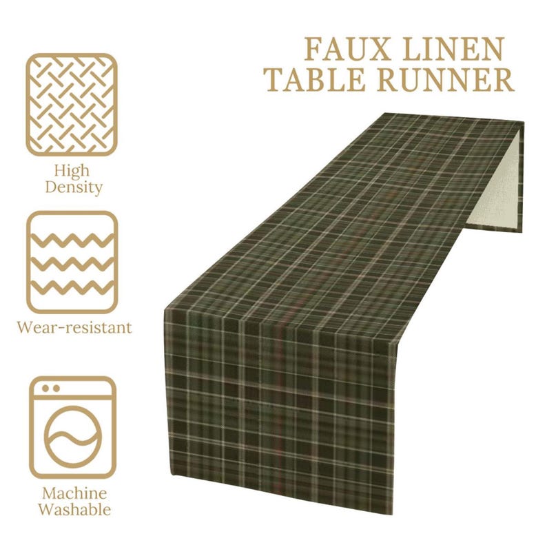 Rustic Green Plaid Table Runner – Farmhouse Checkered Table Decor – 72" x 13" Woven Polyester Runner – Cozy Cabin or Lodge Style Accent image 7