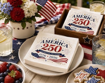 America 250 Napkins, Patriotic Cocktail 3 Ply Napkins, Fourth of July Party Napkins, USA 250th Anniversary Decorations
