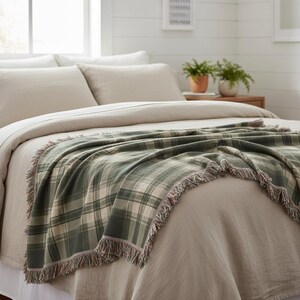 Evergreen Heritage Plaid Woven Cotton Blanket – Made in USA Cabin Throw – Lodge Style Couch or Bed Decor – 3 Sizes image 5