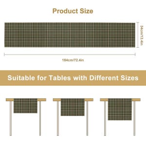 Rustic Green Plaid Table Runner – Farmhouse Checkered Table Decor – 72" x 13" Woven Polyester Runner – Cozy Cabin or Lodge Style Accent image 6