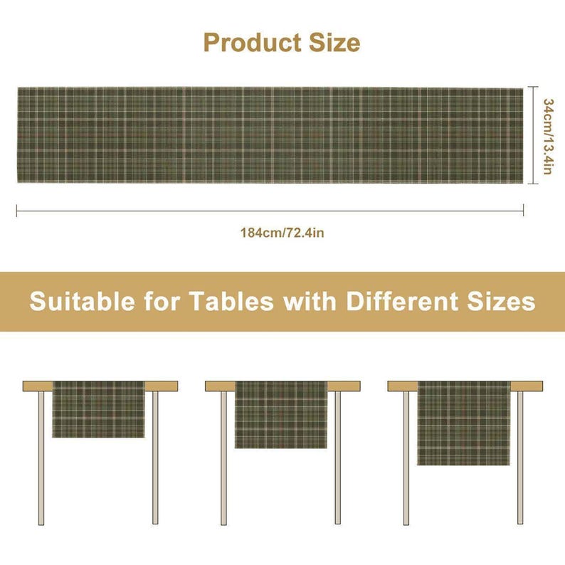 Rustic Green Plaid Table Runner – Farmhouse Checkered Table Decor – 72" x 13" Woven Polyester Runner – Cozy Cabin or Lodge Style Accent image 6
