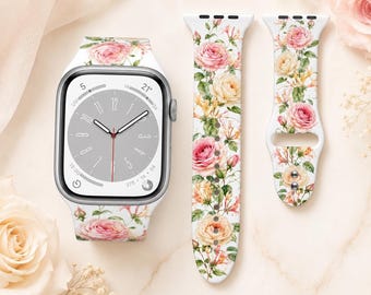 June Birth Flower Watch Band, Rose Floral Watch Strap, June Birthday Gift for Her, Romantic Botanical Flower Watch Band