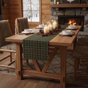 Rustic Green Plaid Table Runner – Farmhouse Checkered Table Decor – 72" x 13" Woven Polyester Runner – Cozy Cabin or Lodge Style Accent image 2