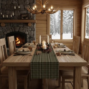 Rustic Green Plaid Table Runner – Farmhouse Checkered Table Decor – 72" x 13" Woven Polyester Runner – Cozy Cabin or Lodge Style Accent image 5