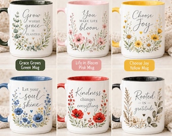 Inspirational Floral Mug, Choose Joy Mug, Christian Gift, Teacher Appreciation Mug, Wildflower Coffee Cup, Gift for Her