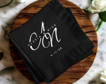 Personalized Foil Wedding Napkins, Custom Initials Cocktail Napkins, Elegant Script Calligraphy, Wedding Reception Napkins, Sets of 50