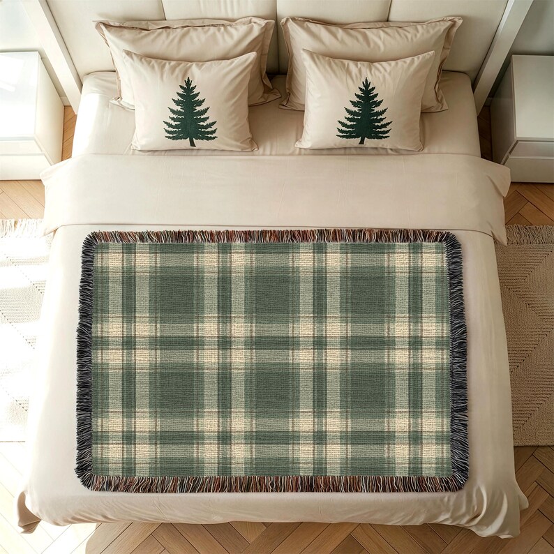 Evergreen Heritage Plaid Woven Cotton Blanket – Made in USA Cabin Throw – Lodge Style Couch or Bed Decor – 3 Sizes image 14
