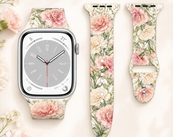 January Birth Flower Watch Band, Carnation Snowdrop Floral Watch Strap, January Birthday Gift for Her, Botanical Flower Watch Band