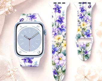February Birth Flower Watch Band, Violet Primrose Floral Watch Strap, February Birthday Gift for Her, Botanical Flower Watch Band