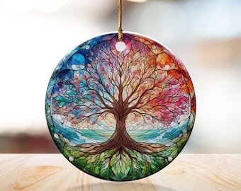 Tree of Life Ceramic Ornament Personalized Christmas Decoration Spiritual Gift Nature Inspired Art Colorful Hanging Custom Holiday Present