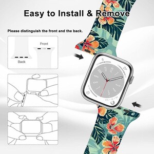 Tropical Floral Watch Band – Silicone Strap Compatible with Apple Watch 38/40/42/44mm Colorful Hibiscus Print Gift for Her image 4