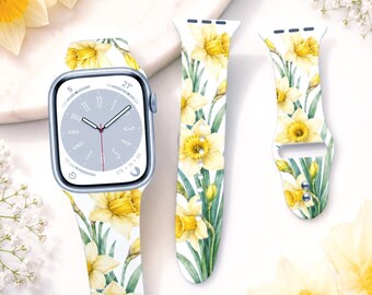 March Birth Flower Watch Band, Daffodil Floral Watch Strap, March Birthday Gift for Her, Spring Botanical Flower Watch Band